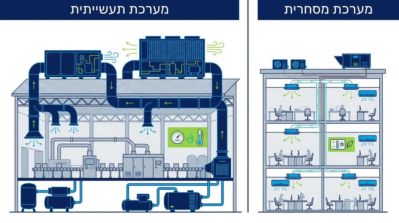 מהם ההבדלים המרכזיים בין מיזוג אוויר תעשייתי למיזוג מסחרי
