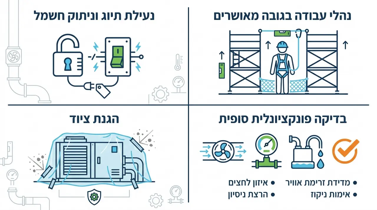 מהם שלבי העבודה והבטיחות הנדרשים בעת ביצוע פרויקט ניקוי ותחזוקה?